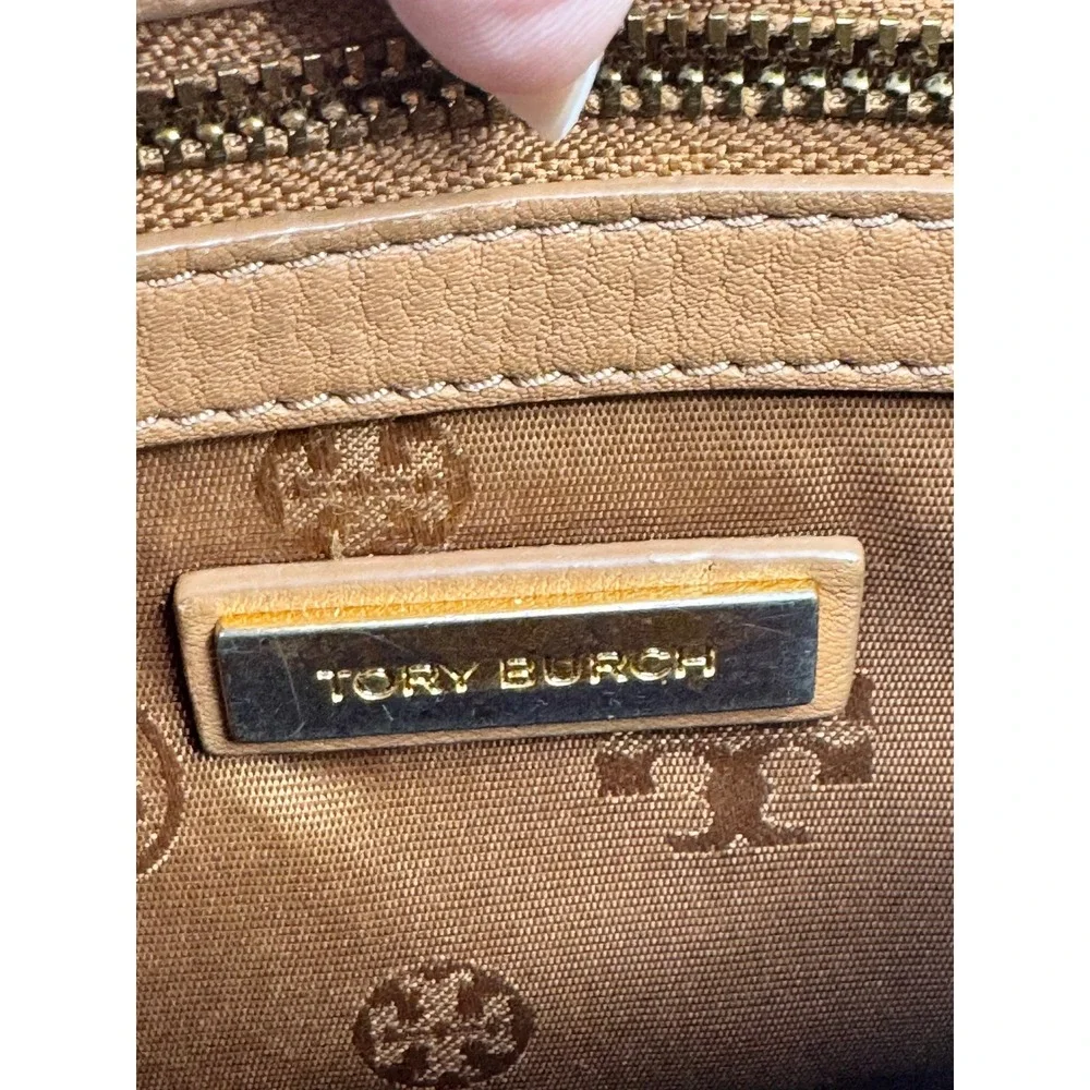 Tory Burch Shoulder Bag Womens Small Brown Leather Chain Strap Flap Logo